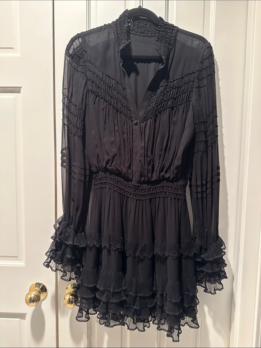 Alexis Black Long-Sleeve Ruffled Mini Dress